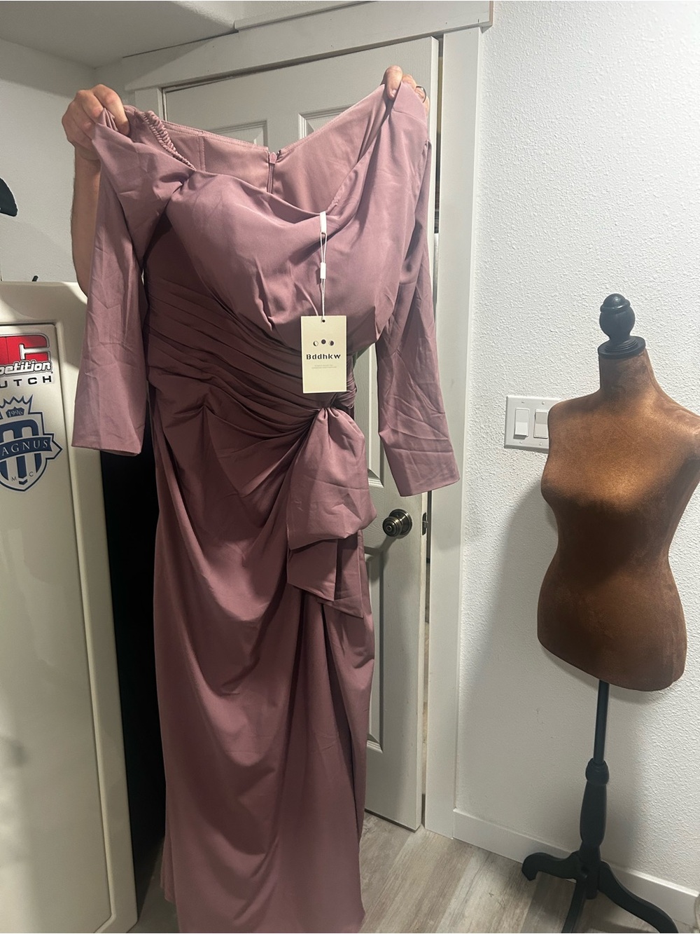 Asymmetric One-Shoulder Dusty Mauve Evening Gown - Picture 7 of 8
